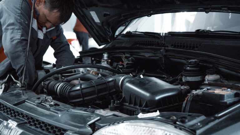 Engine under the hood of a car